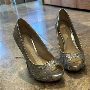 ALDO Silver Peep-Toe Heels